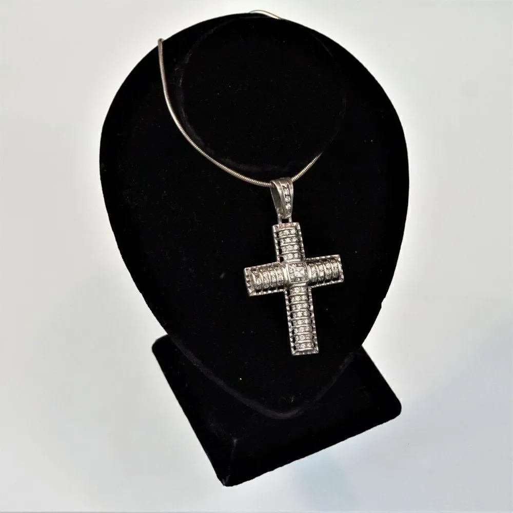 Vintage Huge 3.25 inch Cross Pendant Necklace 18 in Chain Stainless Steel Unisex